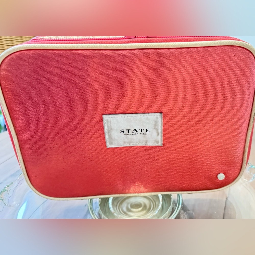 STATE Kids Travel Case in Coral Pink with Cream Trim